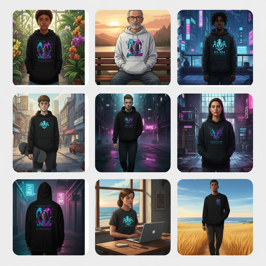 HEXJESTER Hoodies und Crewnecks aus allen Chaptern mit Stickereien, Backprints und All-Over-Prints auf hochwertigem Baumwoll-Polyester-Mix in verschiedenen Streetwear-Designs.