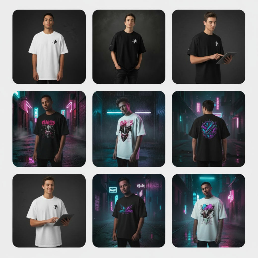 HEXJESTER T-Shirts aus allen Chaptern mit Oversize-Schnitten, Backprints, Stickereien und All-Over-Prints auf hochwertigem Baumwollstoff.