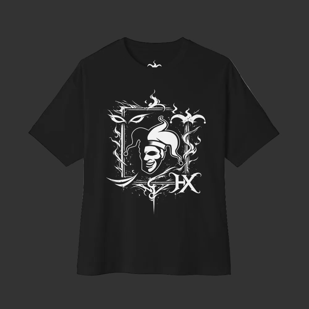 Schwarzes Jester Oversized T-Shirt mit großem HEXJESTER Motiv auf der Vorderseite