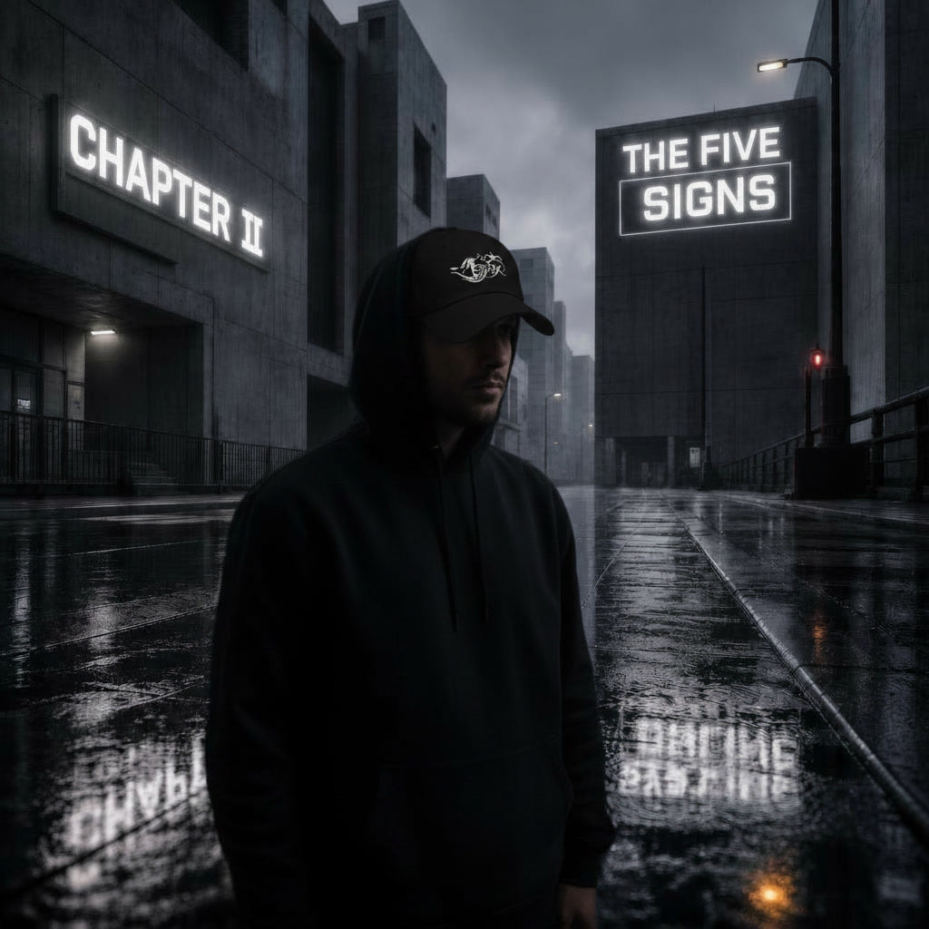 model trägt The Five Signs Dad Cap Schwarz – Stickerei, Baumwolle  HexJester
